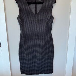 Ann Taylor Black and Gray V-Neck Midi Dress